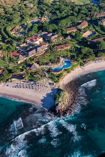 Aerial view of a luxury beachfront resort in Mexico