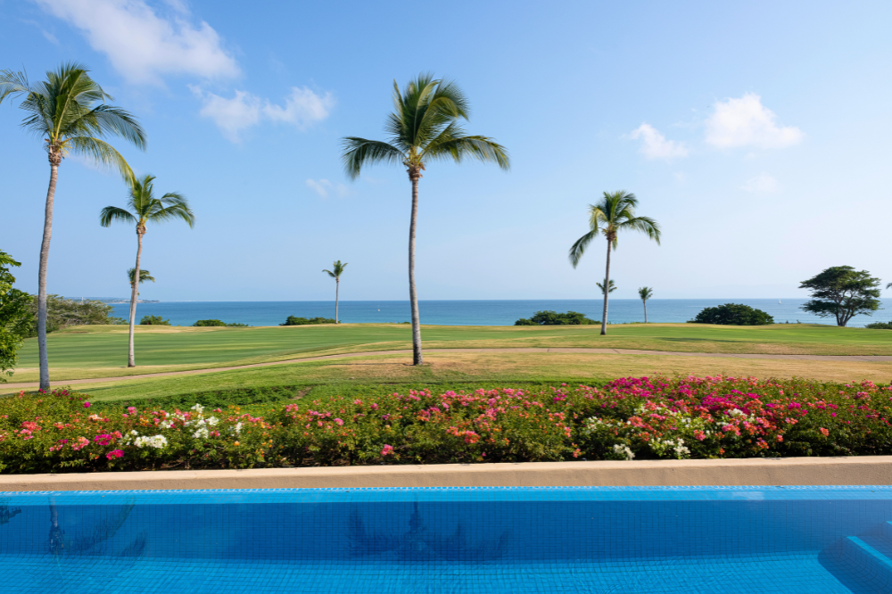 Secluded luxury villa in Lagos del Mar Punta Mita with panoramic views of the golf course and private lake.